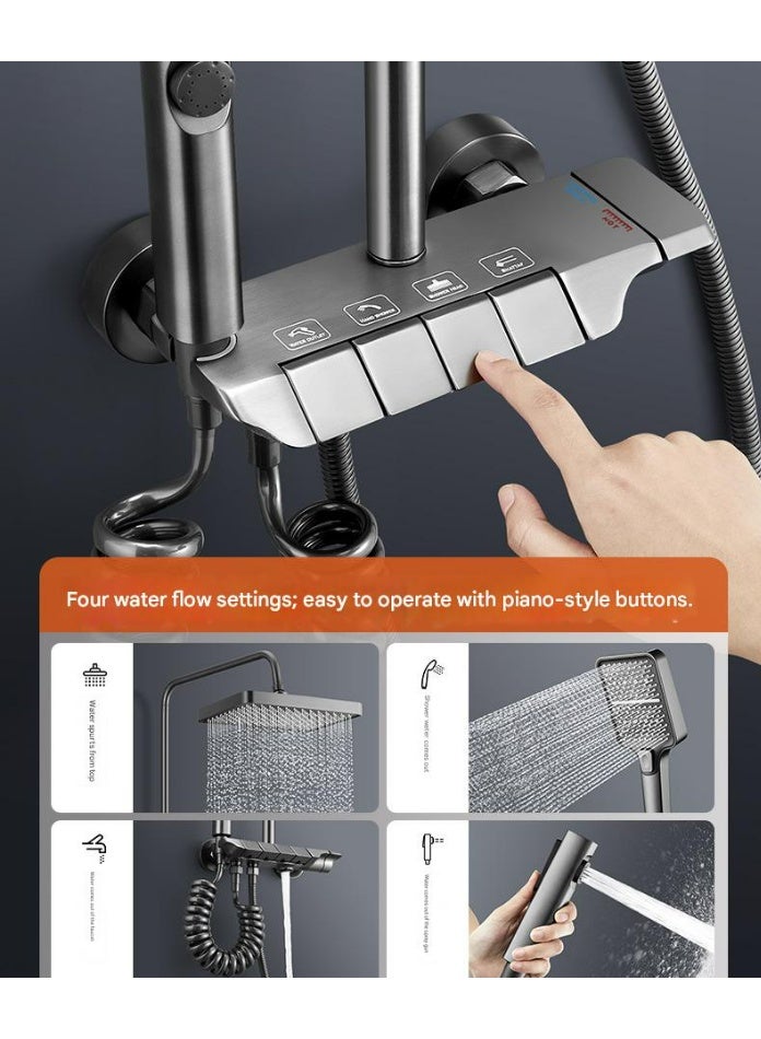 نظام دش أرابيست الحراري رباعي الوظائف، طقم دش نحاسي مثبت على الحائط مع رأس دش علوي 12 بوصة، دش يدوي بثلاثة أوضاع، خلاط حوض استحمام وبخاخ بيديه - لا يحتاج إلى حفر، مانع للرذاذ، ارتفاع قابل للتعديل للحمام، مناسب للعائلة، الكبار والصغار - Image 4